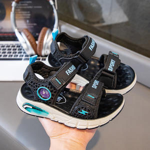 Nouvelles sandales de plage décontractées pour garçons, été 2025, fermeture velcro, cuir synthétique bleu/vert, grandes tailles pour enfants et étudiants - Product Image 4