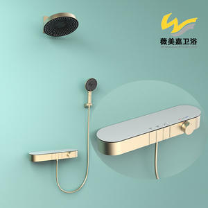 Ensemble de douche de luxe thermostatique à bras articulé encastré mural avec douchette à main relevable pour votre salle de bain - Product Image 5