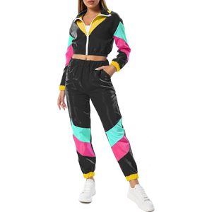 Conjunto Deportivo de 2 Piezas para Mujer, Bloques de Color, Top Corto con Cierre Frontal y Manga Larga, Ropa Deportiva Cortavientos para Primavera - Product Image 2
