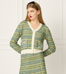 Cardigan 2026 in maglia tinta unita stile <span class=keywords><strong>Tweed</strong></span> personalizzato e gonna a trapezio completo estivo Casual a due pezzi da donna - Product Image 3