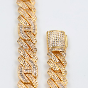 Yu Ying Gems - Cadena Cubana de Lujo Chapada en Oro Blanco, Collar Hip Hop de Plata S925 con Moissanita Baguette, Cadena para Hombre - Product Image 2