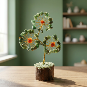 Árbol de flores de jade verde, figura artesanal de árbol de flores de jade con alambre dorado y centro rojo para decoración del hogar - Product Image 3