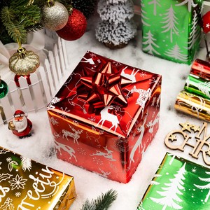 Christmas Tree and Reindeer Pattern Gift Wrapping Paper 17 Inch Double-Sided Metallized Art Paper for Holiday Packaging - Product Image 1