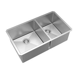 Évier de cuisine domestique durable en acier inoxydable brossé SUS304, à double bac carré, encastré, profond et sur mesure - Product Image 2