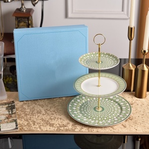 European Luxury Green Bone China <b>Under</b>-glazed Round 3-<b>layer</b> Ceramic Dinnerware Set with Cup Kit for Wedding Home Office - Product Image 3