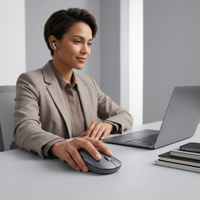 Écouteurs sans fil gris avec étui de charge 2-en-1 – Coffret cadeau de bureau, accessoire informatique de bureau