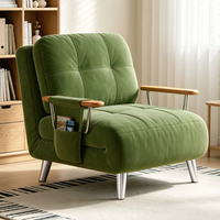 Multifunktionales Einzelsofa-Bett mit Massivholz-Armlehne und Gitter-Schaumstoffkissen, Mehrfach Verstellbare Liegeposition