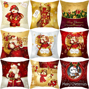 Cross-border Nordic <b>Christmas</b> car cushion, linen cushion, gold cartoon Santa Claus cushion, office lumbar support - Product Image 1