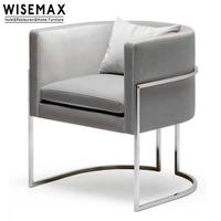 WISEMAX FURNITURE Salon moderne de loisir Canapé en velours à siège unique Chaise longue en tissu rose avec cadre en acier inoxydable doré