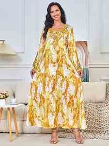 Abito Lungo Elegante da Donna Musulmana con Stampa, Scollo a V e Ampia Gonna, Stile Dubai Turchia Medio Oriente, <span class=keywords><strong>per</strong></span> Cerimonia di Laurea - Product Image 2