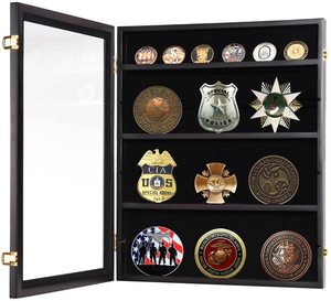 שנתי מכירה לוהטת עץ עם זכוכית הניתן לנעילה תג מטבע מדליית אוסף קבינט תיבת אתגר מדליית מטבע תצוגת מקרה - Product Image 5