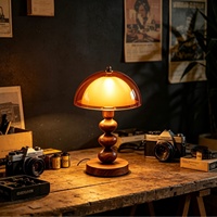 Lampe de table artistique et sophistiquée en bois style vintage, en forme de champignon, à trois couleurs, pour la protection des yeux, idéale pour la chambre à coucher, la table de chevet ou le salon.