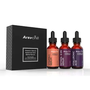 3 in 1 Private Label Organic Natural Anti Aging Skin Care Skincare 24k Gold Vitamin C Retinol Hyaluronic Face Facial Serum Set