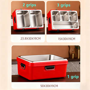 Kırmızı paslanmaz çelik gıda kavanozu katmanlı yemek kutusu bireysel bölmeler gıda termos kolu ile gıda ısıtıcısı Set - Product Image 4