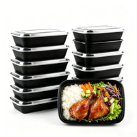 Boîte alimentaire rectangulaire noire jetable de qualité alimentaire avec couvercle, prix d'usine en gros, pour la préparation de repas à emporter en restaurant