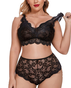 Ensemble de lingerie en dentelle transparente pour femmes, couleur unie, légèrement dodue, sans peluches, vente en gros - Product Image 5
