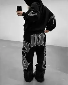 Custom Logo Blank Sweatpants And Hoodie Set Men High Quality Y2k Puff Printing Oversized Zip Up Hoodie Men Streetwear