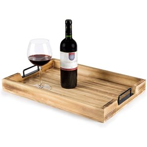 Solid wood <b>tea</b> <b>tray</b>, wine <b>tray</b>, vintage-style <b>tea</b> <b>tray</b> with metal handle, wooden breakfast <b>tray</b>, hotel ordering <b>tray</b> - Product Image 4