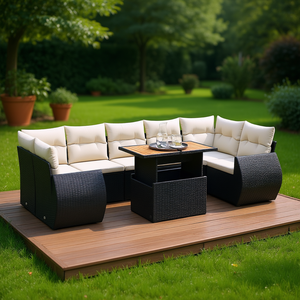 Conjunto de Sofá de Jardín de Ratán Negro con Reposabrazos Ajustables, Muebles de Exterior de Diseño Contemporáneo - Product Image 2