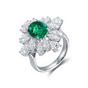 Stackable Women's 925 Silver Cocktail Ring With Round Brilliant Cut Green Stone Flower Design Prong Setting Fine Jewelry - Product Image 1