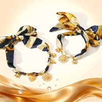 Ensemble de bijoux foulard en soie classique H&C, best-seller, style bohème, collier et bracelet en acier inoxydable plaqué or 18 carats pour femmes