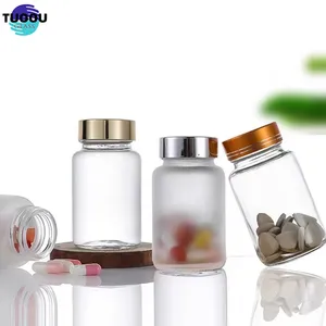 Botol pil obat kaca farmasi, dalam stok 50ml 60ml 100ml 150ml bening buram dengan tutup segel aluminium