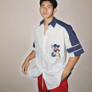 Custom <b>Men's</b> Loose Casual <b>Shirt</b> Striped Patchwork Turn-Down Collar Half-<b>Sleeve</b> Knitted Polo for Summer - Product Image 3