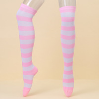 Chaussettes longues antidérapantes rayées en polyester au-dessus du genou, style cosplay, pour femmes, thème Noël et Halloween, style européen et américain