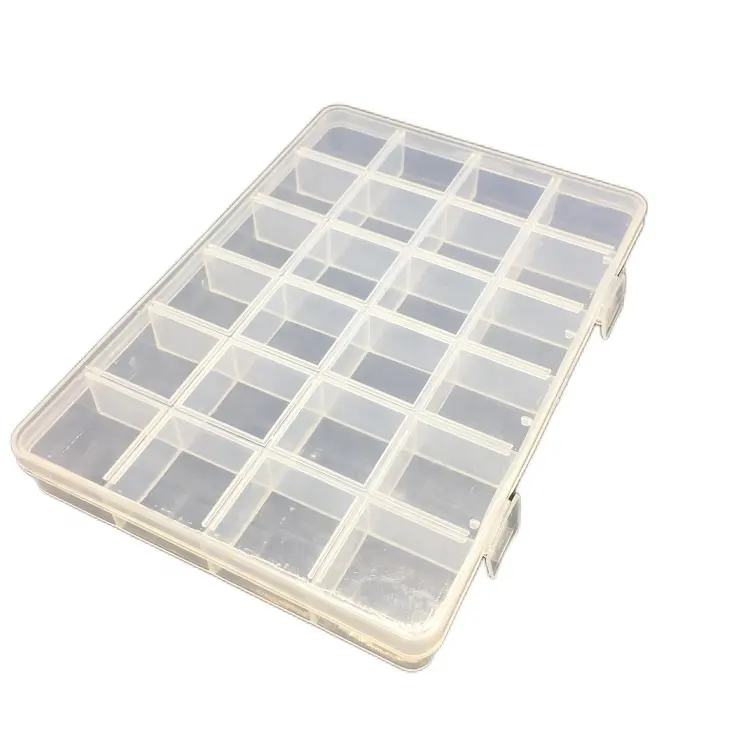 Прозрачный фиксированный ящик для хранения с 24 ячейками, крышка с разделителем, пластиковые детали, аксессуары, витрина с бусинами и замком