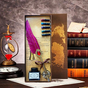 Antique Ballpoint Pen Set 0.5mm Plastic <b>Writing</b> Tool with Map Decorated <b>Box</b> Black Ink China - Product Image 4