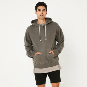 Sweat à capuche unisexe en molleton de coton surdimensionné brodé, délavé à l'acide, avec épaules tombantes, pour hommes et femmes, vente en gros pour la saison d'automne - Product Image 1