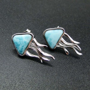 925 joyas de plata esterlina de piedra Natural Larimar azul pendientes de zafiro - Product Image 2