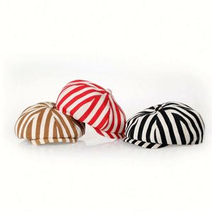 หมวกเบเร่ต์สไตล์วินเทจตะวันตก ลายทางหนา สำหรับฤดูใบไม้ผลิ ฤดูใบไม้ร่วง ฤดูใบไม้ตก  แบบเรียบง่าย สำหรับวัยรุ่นหญิงชาย - Product Image 2