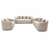 Ensemble de canapés modernes en velours courbé pour hall d'hôtel |   Matelassage en losanges avec garniture dorée |   Meubles de salon de luxe