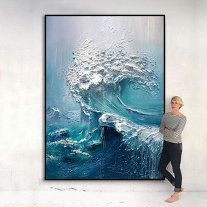 Pintura al Óleo Moderna Hecha a Mano, Texturizada, <span class=keywords><strong>con</strong></span> Espátula, Paisaje Azul en 3D, Ondas del Océano, Arte en Lienzo - Product Image 3