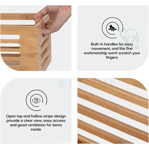 Lot de 3 boîtes de rangement en bois de bambou naturel, panier de bureau, boîte creuse à rayures - Product Image 6