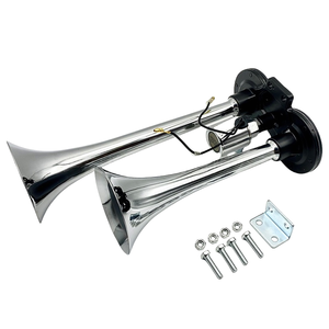 <b>Car</b> Speakers,Air Pump <b>Car</b> <b>Horn</b>, 150dB Dual-Tube Zinc Alloy Air <b>Horn</b>, Air Whistle <b>Horn</b>,12/24V Silver with Solenoid Valve - Product Image 1
