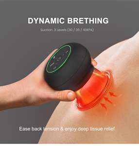 Juego de ventosas de terapia de vidrio eléctrico inteligente, succión de 3 niveles/calefacción/vibración, máquina de masaje corporal tipo C recargable por USB - Product Image 3