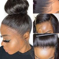 Perruque Frontale en Dentelle 13*6 Cheveux Bruts Non Traités 100% Afro 360, Dentelle Transparente, Queue de Cheval à Cordon Coulissant avec Frange Droite 16~40 Pouces