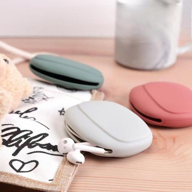 Soft Silicone Accessories Kit-Colorful Headphone Organizer Mini Key Box Wired Headphone Organizer Data Cable Storage Bag