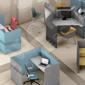 ATWOKA Cabina Acustica Singola con Schermo Privacy in Tessuto, Scrivania Integrata e Vano Laterale per Uffici <span class=keywords><strong>Open</strong></span> Space - Product Image 3