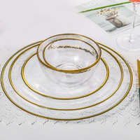 Ensemble de bols en verre à bord doré créatif pour la maison salade de fruits transparente bol de riz assiette à steak de restaurant