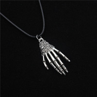 Gothique Halloween Fantôme Griffe Collier Boucles D'oreilles Femmes Antique Argent Squelette Crâne Main Pendentif Collier Boucles D'oreilles Ensembles de Bijoux