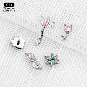 G23 <b>Titanium</b> Fashion Ear Cartilage <b>Studs</b> Zircon Inlay Geometric Flower Design Party Jewelry - Product Image 3