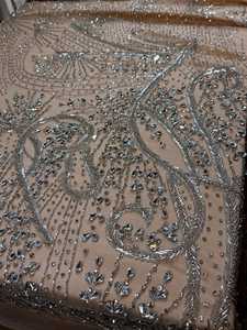 Premium Crystal Beaded <b>Fabric</b> with Floral Embroidered Lace Pattern for Dress Evening Gown Luxury Fashion Designer Material - Product Image 2