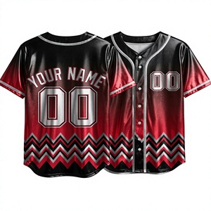 Maillot de baseball personnalisé à dégradé noir et rouge, motif chevron, nom et numéro personnalisés, uniforme d'équipe entièrement boutonné, vente en gros OEM - Product Image 1