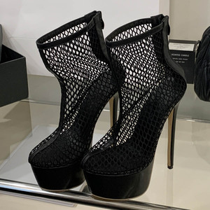 2025 New Sexy Stiletto Hollow Mesh Sexy High Heel Prom Black Party Shoes Model Fashion Ladies Sandals - Product Image 2