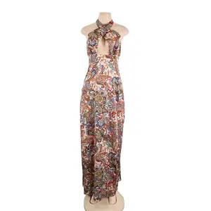 Großhandel Custom Summer Casual Sexy Crossover Halfter Ärmelloses Maxi-Blumen kleid für Frauen