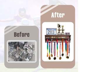 Vitrina <span class=keywords><strong>de</strong></span> Madera Marrón para Exhibición <span class=keywords><strong>de</strong></span> Medallas, Estante para Trofeos Montado en la Pared con Panel para Colección Deportiva - Product Image 4