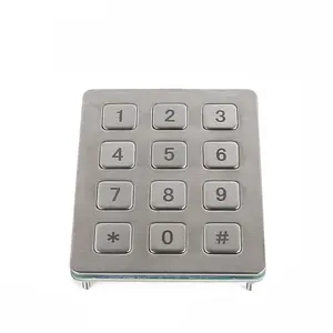 IP65 waterproof original factory supply matrix stainless steel keypad with 12 flat keys